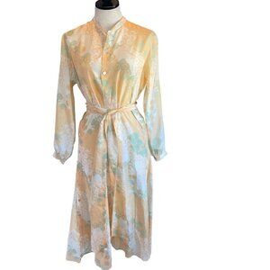 Flannel Womens Size XS Peach Green Silk Floral Boho Maxi Dress Limited Edition